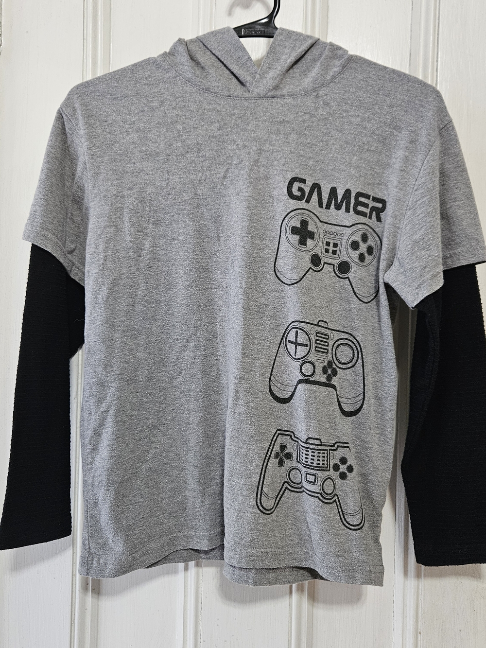 Gamer Long Sleeve Hooded Tee - Gray & Black